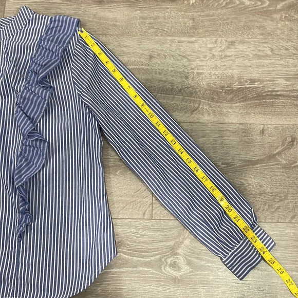 Mossimo Supply Co. ruffled striped long sleeve top blue and white L - Picture 12 of 16